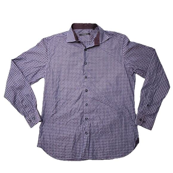 Hammer Made Men’s L Shirt 42 16.5 Long Sleeve Button Up Down Red Blue Plaid - Picture 1 of 11